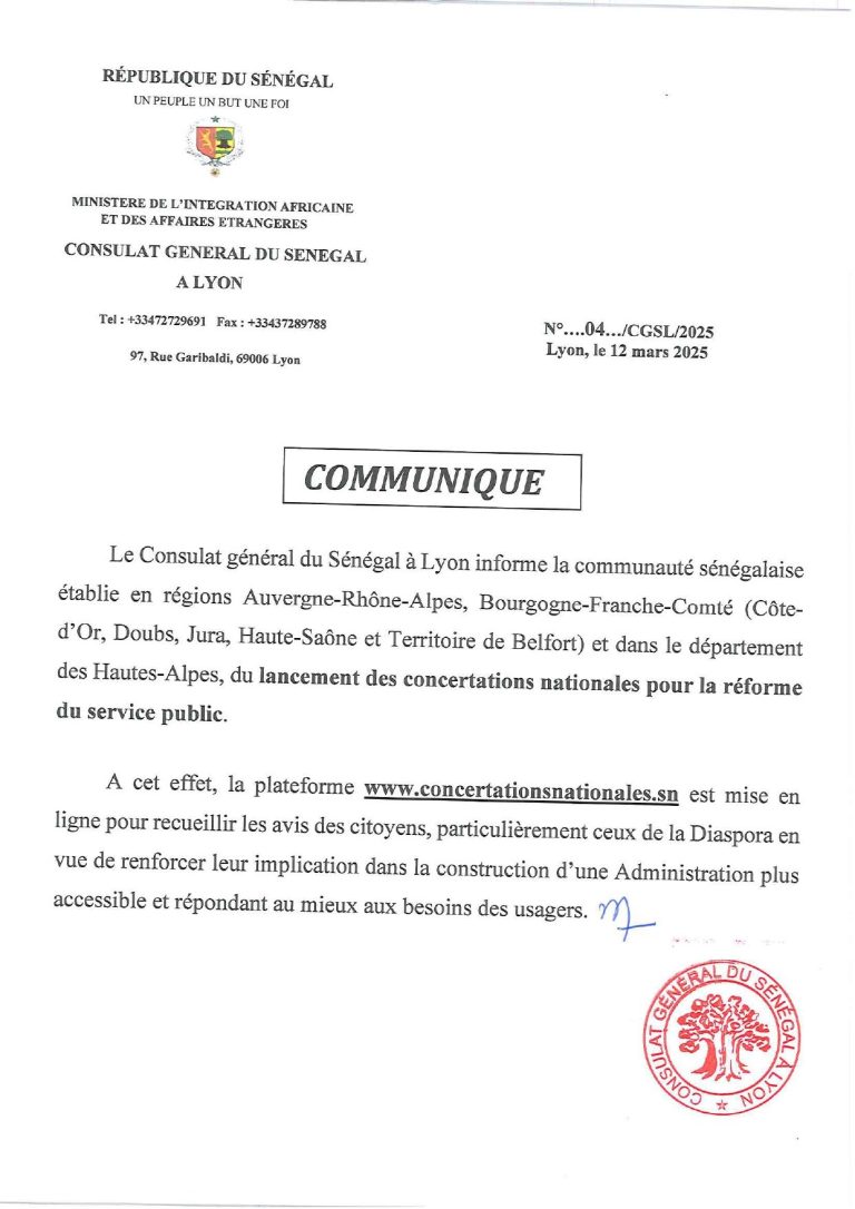 Note d'information du Consulat général du Sénégal à Lyon