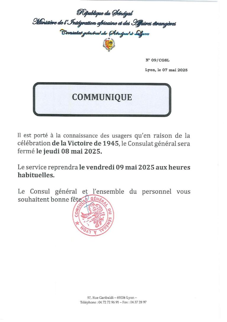 Note d'information du Consulat général du Sénégal à Lyon
