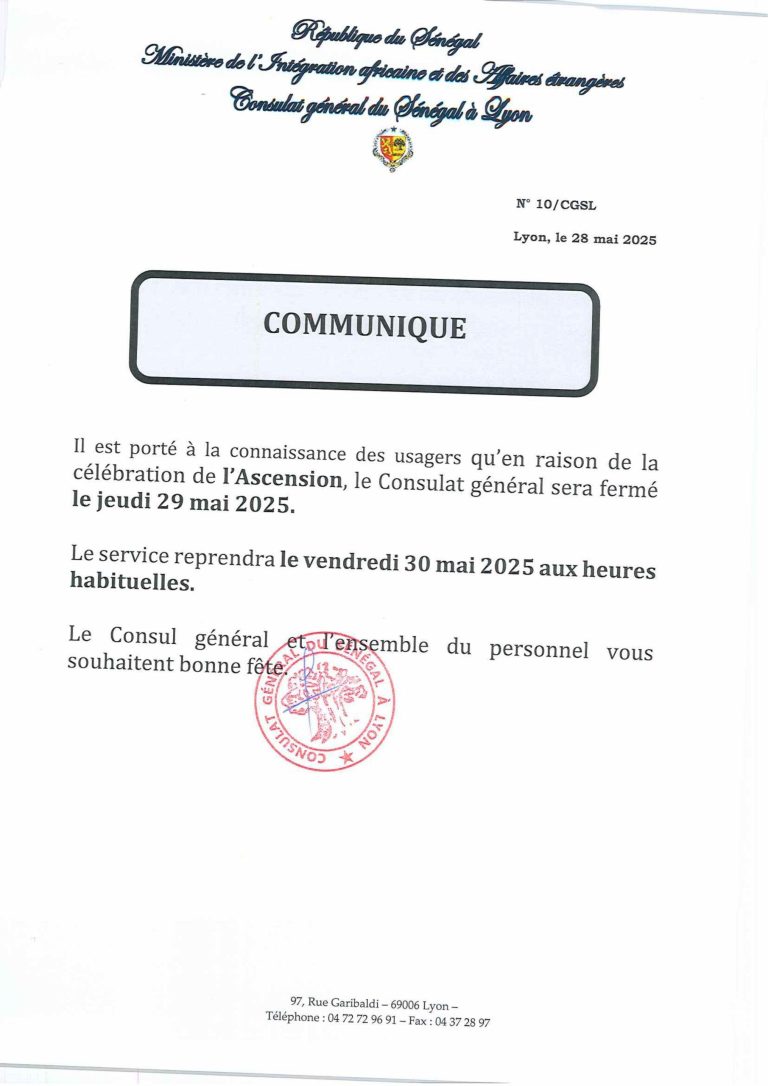 Note d'information du Consulat général du Sénégal à Lyon
