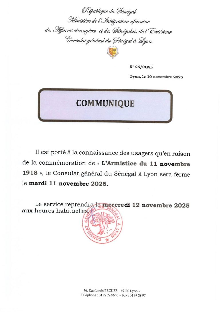 Note d'information du Consulat général du Sénégal à Lyon