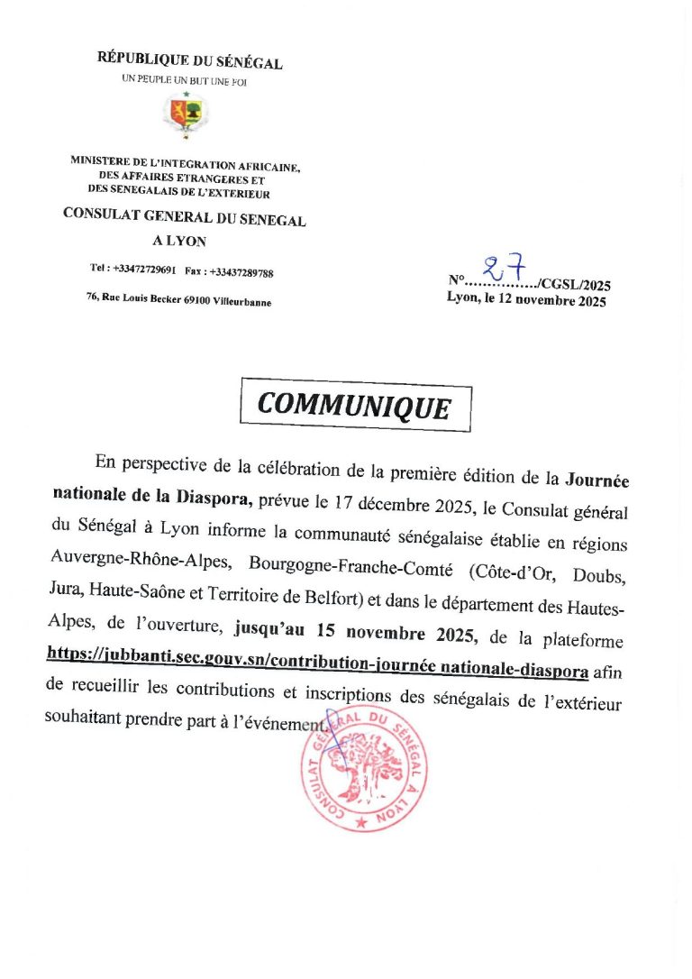 Note d'information du Consulat général du Sénégal à Lyon