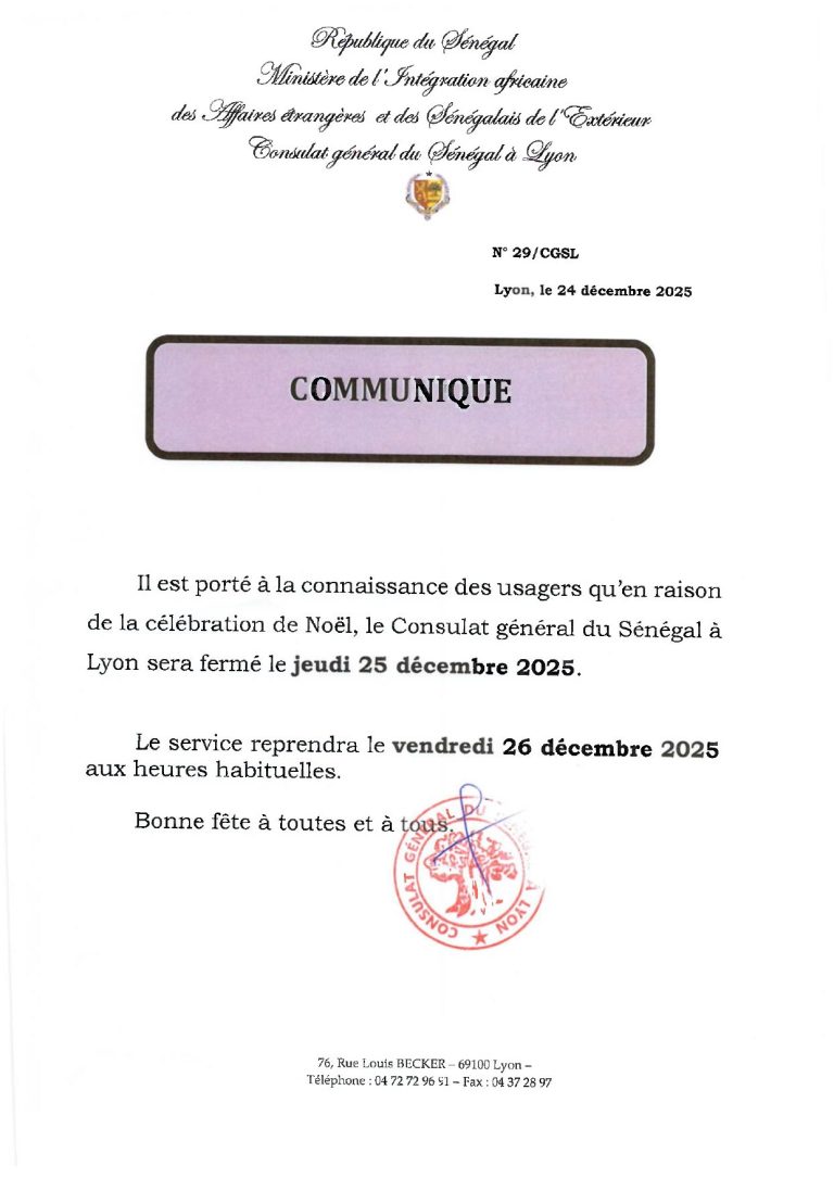 Note d'information du Consulat général du Sénégal à Lyon